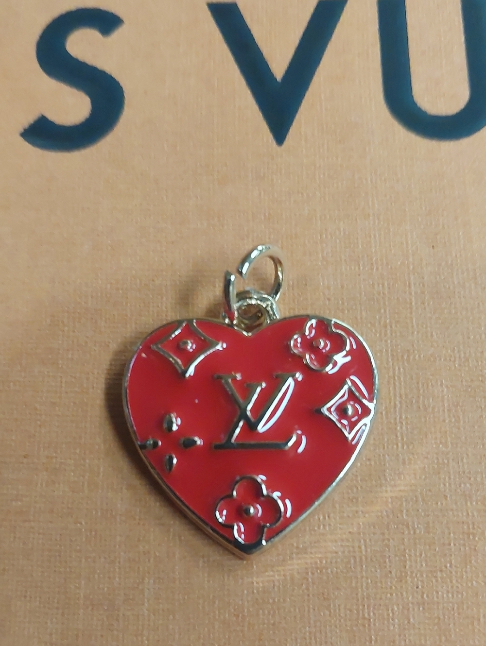 LV Red and Gold Heart Charm Pendant